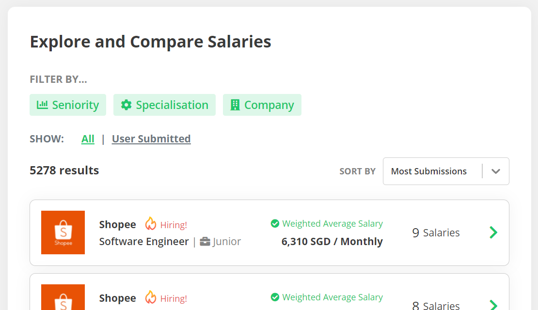 NodeFlair Salaries - Explore - Filters